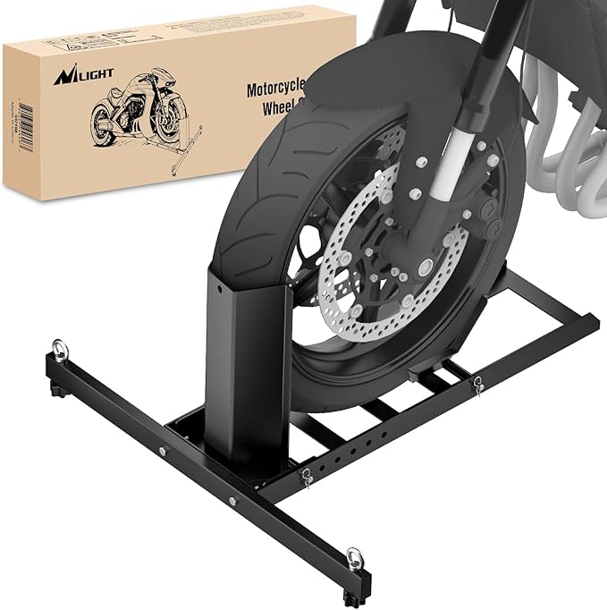 Nilight Adjustable Motorcycle Wheel Chock Stand Heavy Duty 1800lb Capacity Front Tire Stand Chocks for Trailer and Truck Fit for Most Motorcycles Tire Size 15"-22" Wheels