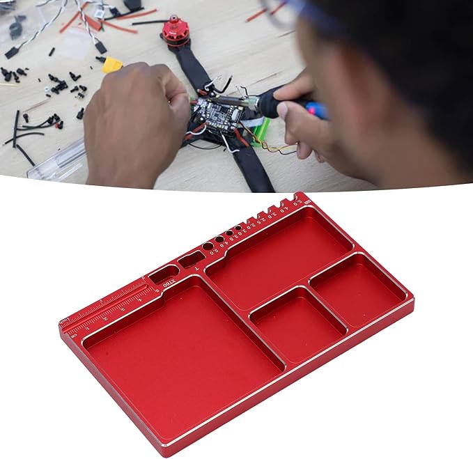 Magnetic Screw Tray Aluminium Alloy Magnetic Adsorption Widely Used Magnetic Parts Tray with Magnetic Pad for RC Repair Magnetic Bowl for Screws(Red)