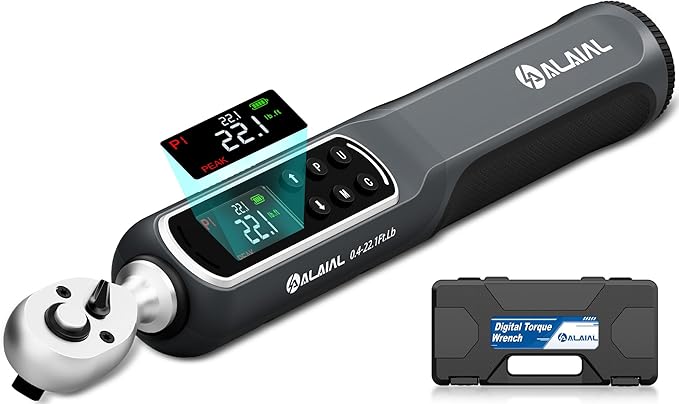 Digital Torque Wrench 0.4-22.1 Ft.Lb/0.5-30 Nm, 1/4 Drive Dual Direction Rachet Torque Wrench with Vibration, Buzzer and LED Alert, Electronic Torque Wrench for Bike Motorcycle Car Repair