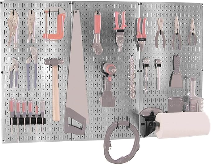 Wall Control 30BAS300GVB 4-Feet Metal Pegboard Basic Tool Organizer Kit with Galvanized Toolboard and Black Accessories, Metallic