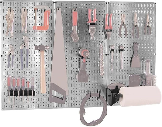 Wall Control 30BAS300GVB 4-Feet Metal Pegboard Basic Tool Organizer Kit with Galvanized Toolboard and Black Accessories, Metallic
