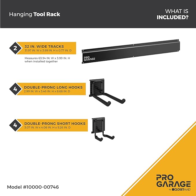 ClosetMaid ProGarage 2-Pack Garage Tool Organizer Racks, 8 Double Hooks, Heavy Duty, Black