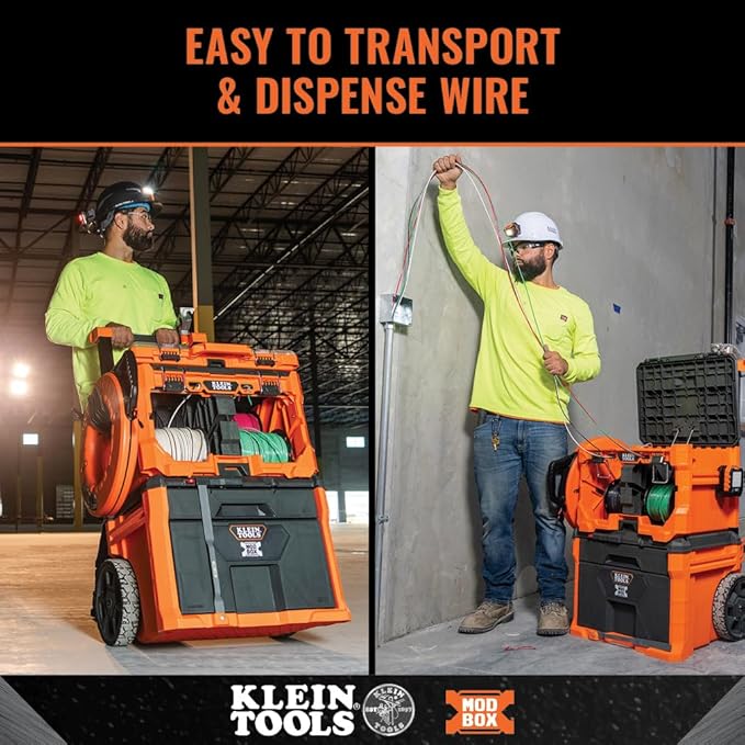 Klein Tools 54825MB MODbox Wire Spool Dispenser, Conduit and Wire Puller, Holds (4) 500-Foot Spools, 120-Pound Capacity, Compatible with MODbox Components