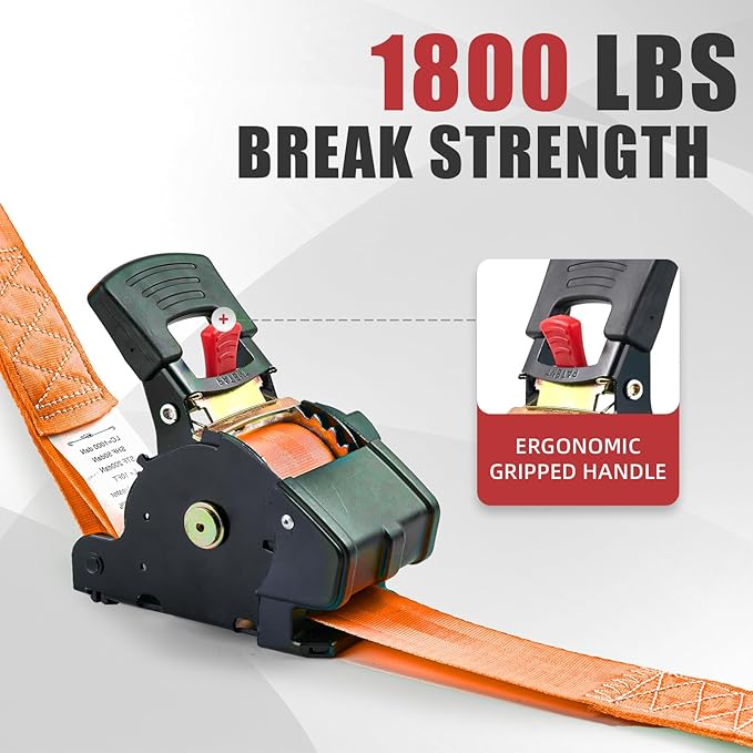 Retractable Damped Ratchet Tie-Down Straps 1800 lbs, 1in × 10ft Self-Retracting Ratchet Straps with Dampers, Heavy Duty S-Hooks, Auto Retract Strap System for Cargo, Trucks, Trailers, 2 Pack, Orange