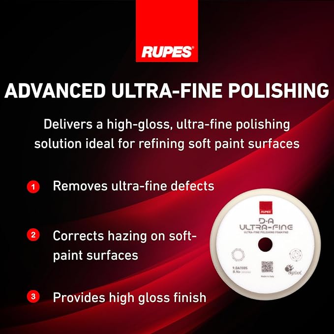 RUPES 9.DA150S Pack of 24 White D-A Ultra-Fine Polishing Foam Pads 150mm | Ideal for Paint Correction & Gloss Enhancement | Extremely Fine Defect Removal | Compatible with 5" Backing Plate