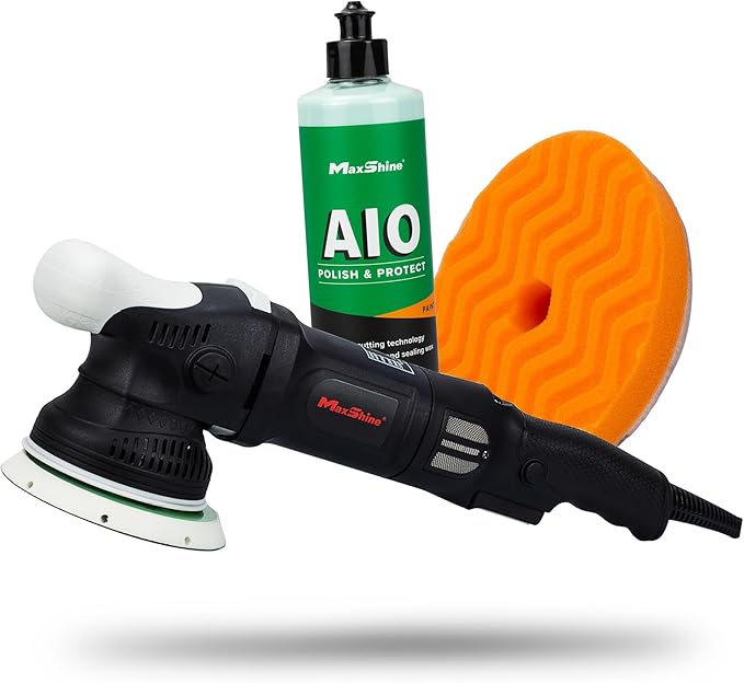 Maxshine M15 Pro Dual Action Polisher & AIO Polish Kit – 15mm Long Throw, 1000W Power, 5″ Backing Plate, Variable Speed 2,500–5,000 OPM – Professional Car & Marine Paint Correction