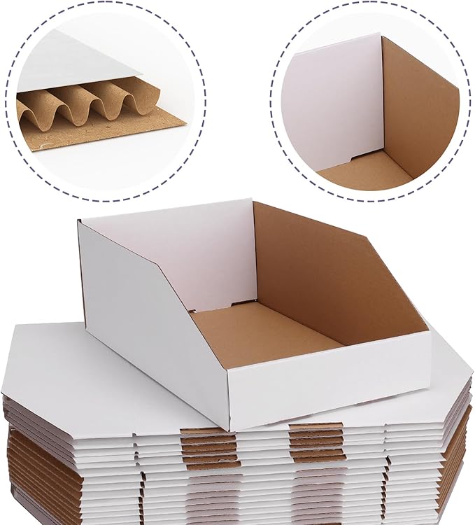 EXYGLO Cardboard Boxes, Pack of 35 Corrugated Storage Bins 12x8x4.5 inch Pantry Organizer Bins for Shelves Garage Office Organization