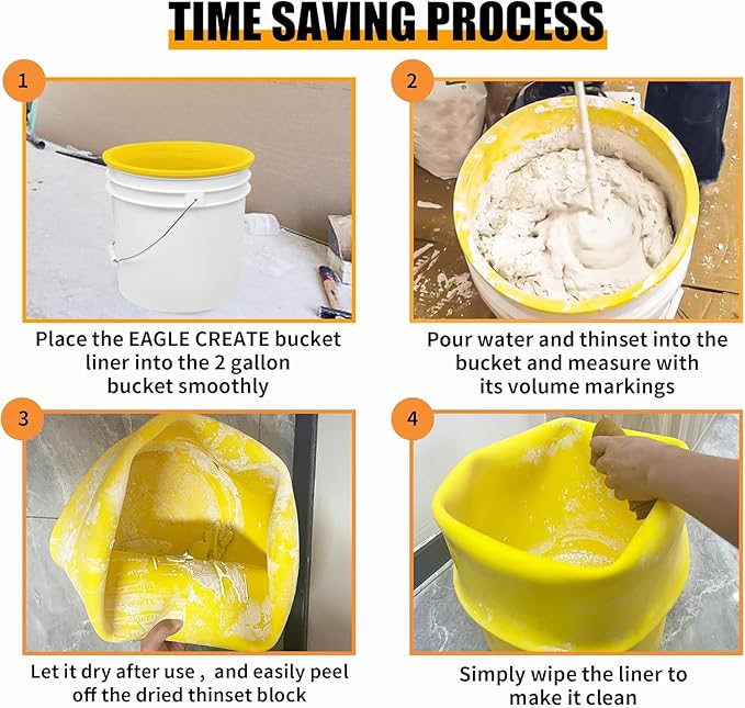 2 Gallon Reusable Bucket Liner, Time Saving Concrete Tools Durable Silicone Bucket Insert, Food Grade Container for Food Storage, for Paint, Thinset, Ice, Slime, Cleaning, Wall Mud