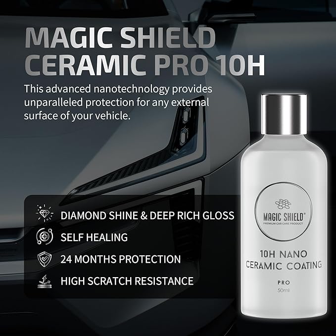 Ceramic Coating PRO 10H - Self-Healing | Long lasting for 2 cars+ | Advanced SiO2 Protection | Easy Application | Candy-Like Gloss | Perfect for Cars, Motorcycles, RVs, and Boats (50ml)