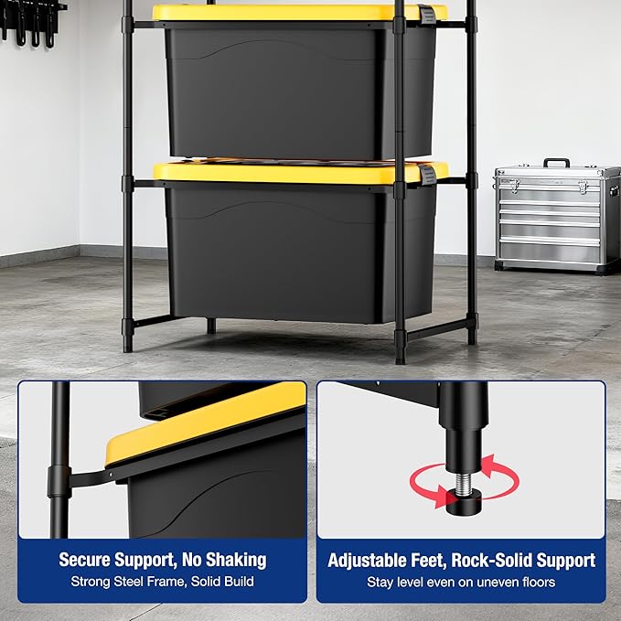 WORKPRO 5-Tier Tote Storage Rack, Heavy-Duty 27 Gallon Tote Storage Rack, 525 LBS Storage Bin Rack for Garage, Pantry, Kitchen, or Basement, Black, 30.5"x22.5"x69", 1 Pack