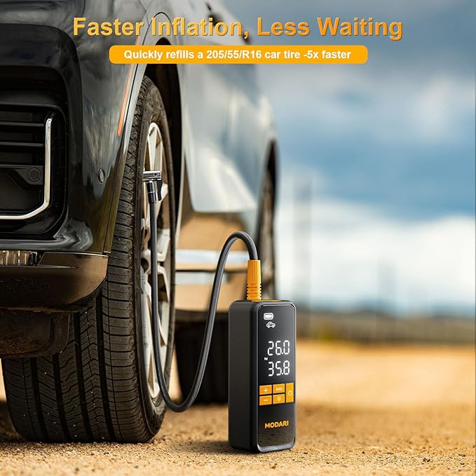 MODARI Tire Inflator Portable Air Compressor - 4X Faster 160 PSI Portable Air Pump for Cars - Cordless Tire Inflators with Gauge - Portable Tire Inflator for Car, Pickup, Bike and More