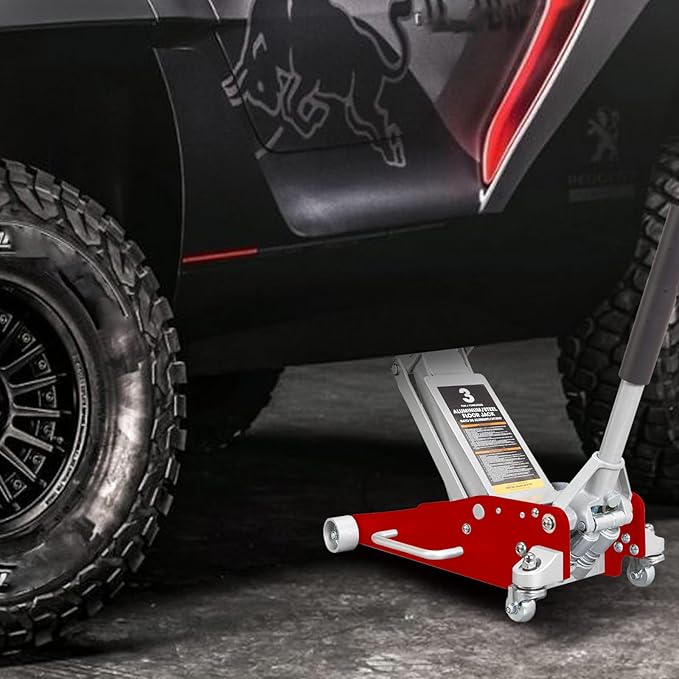 Torin 2.5 Ton Low Profile Aluminum/Steel Racing Floor Jack with Dual Piston Quick Lift Pump, 5521 lb Capacity, Lift Range 3.94"-18.31", SUV & Truck Compatible, Red