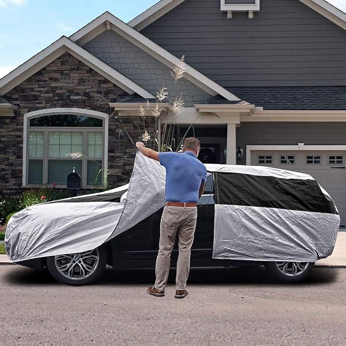 Titan Premium Multi-Layer PEVA Car Cover for Hatchbacks 165-181". Waterproof, UV Protection, Anti-Scratch Protective Lining, Driver-Side Zippered Opening. Fits Prius, Focus, Civic and More.