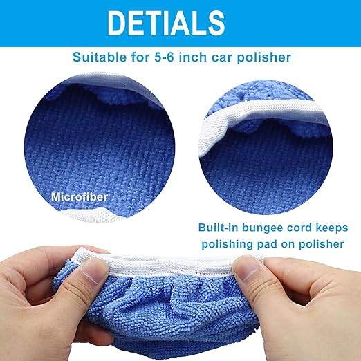 6 PCS Car Polishing Bonnet Buffing Pads - Soft Microfiber Buffing Pads Cover for 5" - 6" Car Polisher - Sky Blue