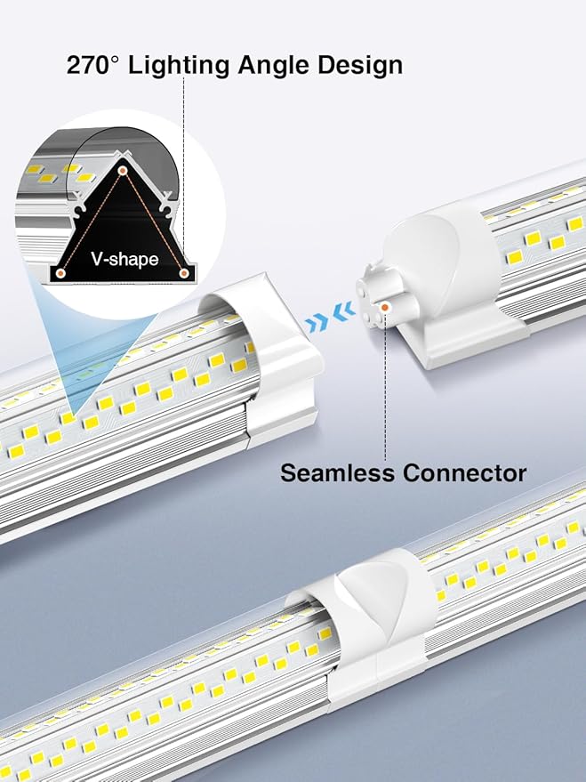 ELEKICO 6 Pack 50w 4ft Led Shop Light, Super Bright 7500lm 5000k V Shape 4' Led Shop Lights, Linkable 4 Foot Led Shop Lights for Garage Warehouse, Supermarket, Basement, Barn, Storage Area