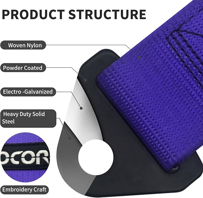 Heavy Duty Racing Tow Strap JDM – Nylon Tow Strap for Track, Off-Road, and Decoration (Purple)