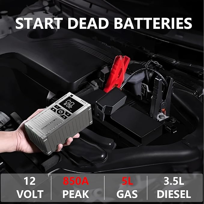 Peak Output 850A Jump Starter 12V Lithium Battery Booster Pack, Portable Jump Box, Power Bank & Jumper Cables - for 5L Gas /3.5L Diesel Engines