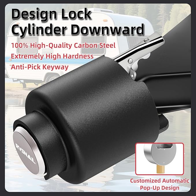【2026 Upgraded】 Trailer Hitch Locks Fits 2 5/16" Coupler with Drainage Hole, Heavy Duty Anti-Theft Steel Trailer Coupler Lock, Trailer Lock for Trailer, RV, Boat, Pickup