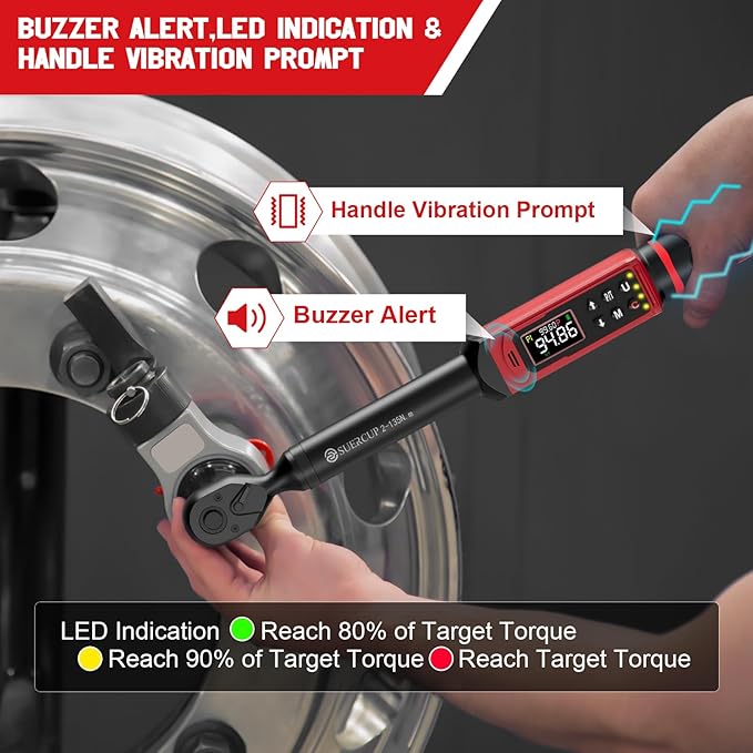 3/8-inch Digital Torque Wrench(1.5-99.6Ft.Lb/2-135Nm) ±1% Accuracy Digital Torque Wrench with Vibration, Buzzer,LED Notification and Five Units of Measure, for Motorcycle, Auto Repair