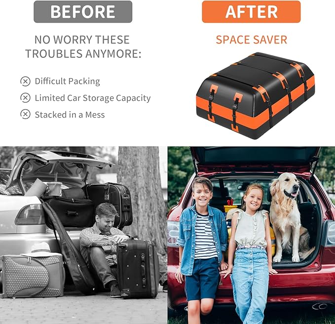 21 Cubic Feet Car Rooftop Cargo Carrier Bag,100% Waterproof Heavy Duty 840D Rooftop Cargo Bag for All Vehicle with/Without Racks,Includes Anti-Slip Mat,6 Door Hooks,Luggage Lock and Storage Bag