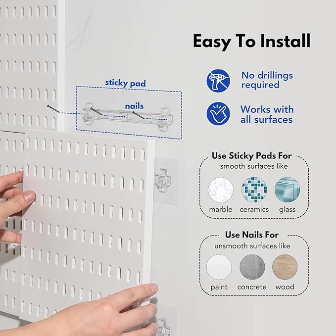 Keepo Pegboard Combination Kit with Modular Accessories, Wall Organizer for Gaming Setup, Crafts, and Ornament Display, Peg Board for Bedroom, Office, Home (White, 22″×11″)