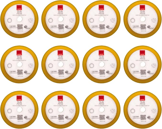 RUPES 9.DA100M Pack of 12 Yellow D-A Fine Finishing Foam Pads 100mm | Ideal for Paint Correction | Moderate to Fine Defect Removal | Compatible with 4" Backing Plate