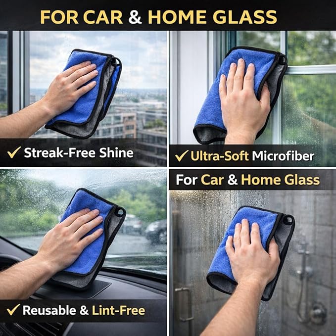 Microfiber Cleaning Towel for Kitchens and Cars, 10 Pack. Ultra-Soft, Thick, Quick-Drying, 500GSM, for Car Polishing and Detailing