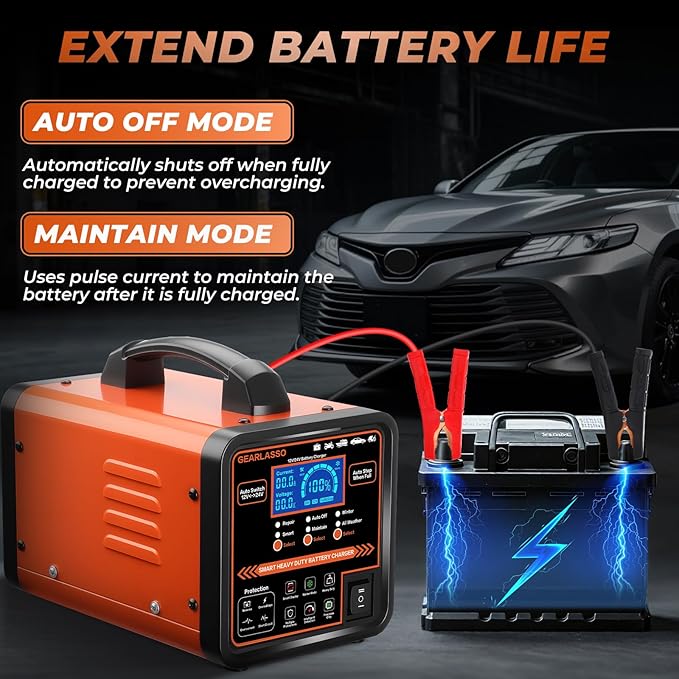 12V 24V Car Battery Charger Heavy Duty, 0-15A Automatic Battery Maintainer with Auto Shutoffs, Repair and Winter Mode, Smart Trickle Charger for Car Truck Motorcycle RV AGM Deep Cycle