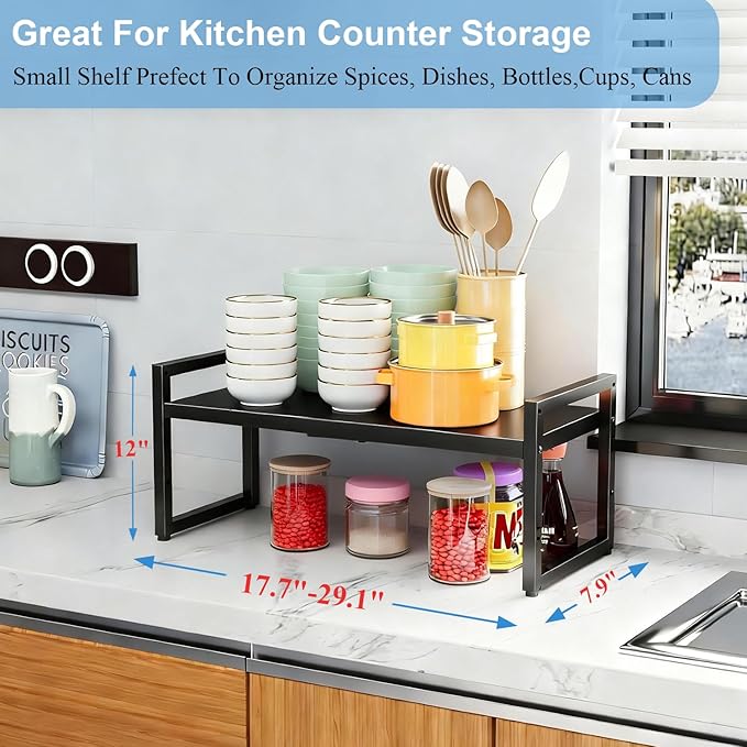2 Pack Expandable Storage Shelves (Small + Large), Heavy Duty Metal Shelving Unit Rack Pots Pans Microwave Small Appliances, Adjustable Height Storage Shelf Rack Organizer For Kitchen Cabinet Pantry