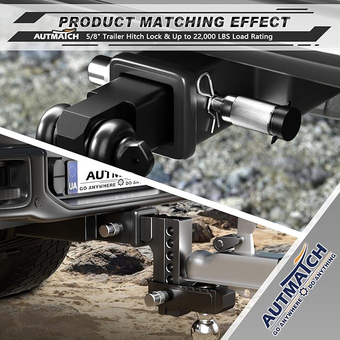 AUTMATCH Trailer Hitch Lock 5/8" - 4" Extra Long Span & Anti-Theft Hitch Locking Pin, Fits Class III IV V 2"-3.5" Receivers, Heavy Duty Towing Lock Pin for Jeep, Trailer, Truck, RV, Bike Rack, Silver