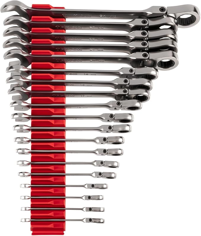 TEKTON Flex Head 12-Point Ratcheting Combination Wrench Set with Modular Organizers, 19-Piece (6-24 mm) | WRC95303