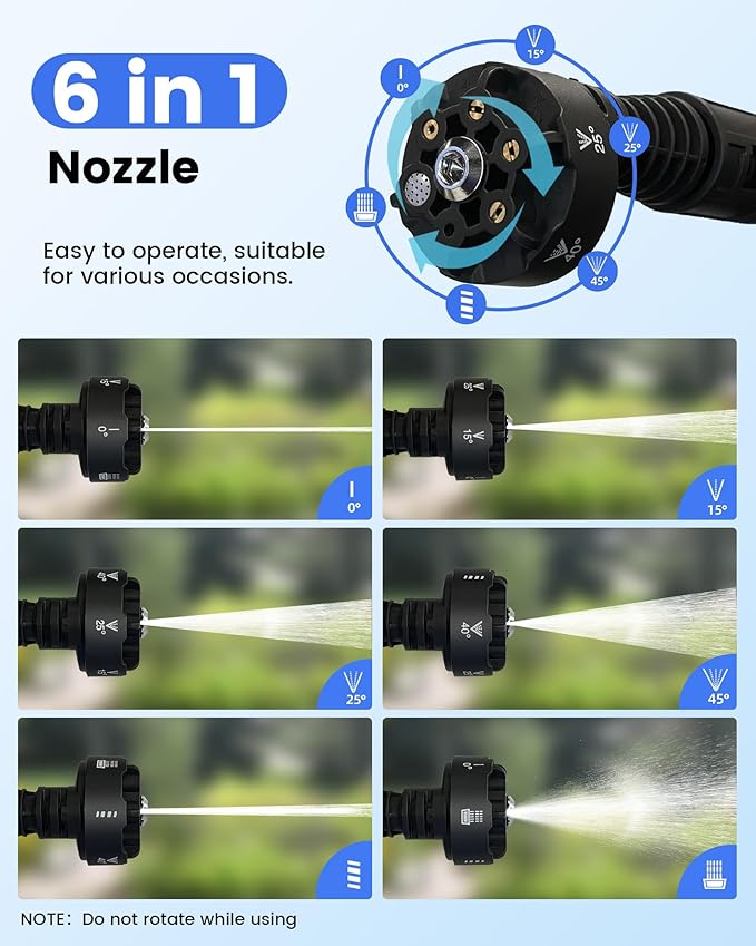 Cordless Pressure Washer 1080PSl Portable High Pressure for Car Wash Outdoor Cleaning, Handheld Power Washer with 6-in-1 Adjustable Nozzle, Foam Cannon for Fences/Driveways/Patios/Home (1X 4Ah)
