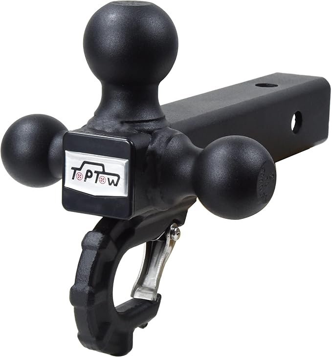 TOPTOW Trailer Hitch Tri-Ball Hitch with Hitch Balls & Beast Tow Hook Matte Black, Fits 2-inch Receiver