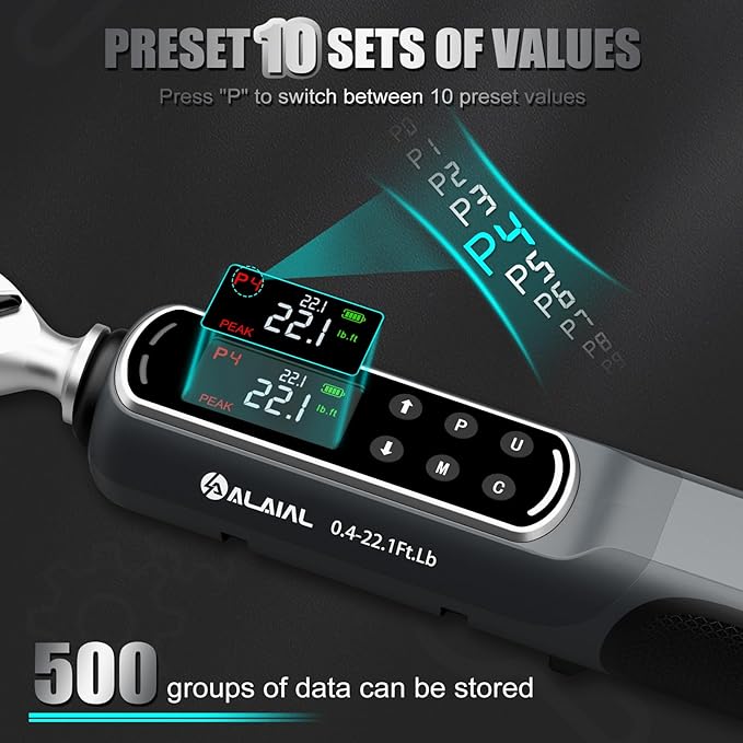 Digital Torque Wrench 0.4-22.1 Ft.Lb/0.5-30 Nm, 1/4 Drive Dual Direction Rachet Torque Wrench with Vibration, Buzzer and LED Alert, Electronic Torque Wrench for Bike Motorcycle Car Repair