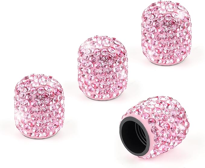 JUSTTOP 4 Pack Handmade Crystal Rhinestone Car Tire Valve Stem Caps, Car Wheel Tire Valve, Attractive Dustproof Bling Car Accessories, Universal for Cars, Trucks and Motorcycles-Pink