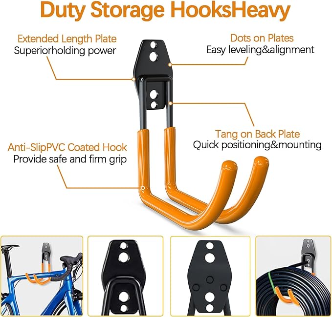 3-H Garage Wall Hooks Heavy Duty 31 Pack, Anti-Slip Steel Wall Mount Storage Hooks for Hanging Ladder Garden Yard Tools, Utility Organizer for Garage Lawn Shed (Orange)