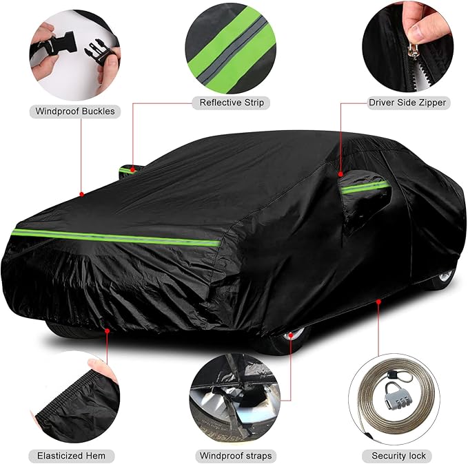 Waterproof Car Covers Replace for 2007-2025 Toyota Camry, 6 Layers All Weather Custom-fit Car Cover with Zipper Door & Windproof Bands for Snow Rain Dust Hail Protection