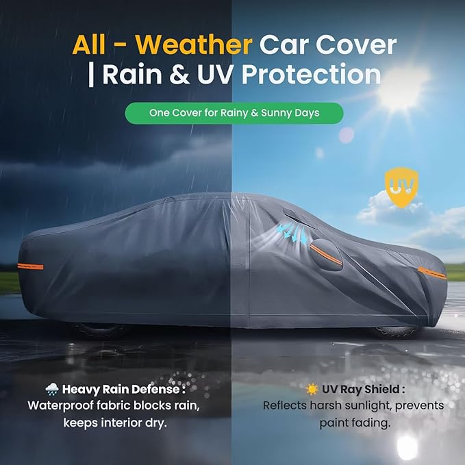 2026 Upgrade Car Cover Waterproof All Weather, Heavy Duty Outdoor Car Cover Universal Fit Sedan Lexus ES350, Tesla Model S, Lincoln MKZ, Toyota Avalon, Jaguar XJ, Ford Taurus, BMW 740i etc.