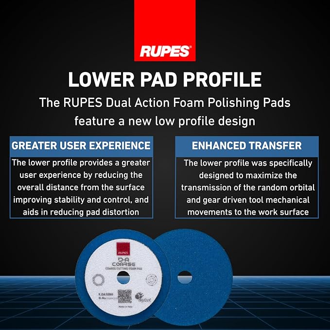 RUPES 9.DA100H Pack of 24 Blue D-A Coarse Cutting Foam Pads 100mm | Ideal for Paint Correction | Mild to Severe Defect Removal | Compatible with 4" Backing Plate
