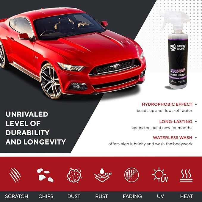 Nano Bond Hydrophobic Spray Ceramic Detailer - SiO2 Coating for Cars, RVs, Boats, Motorcycles, & ATVs, Headlight Restoration Kit Included, Professional Grade Sealant, Made In USA, 16 Fl Oz