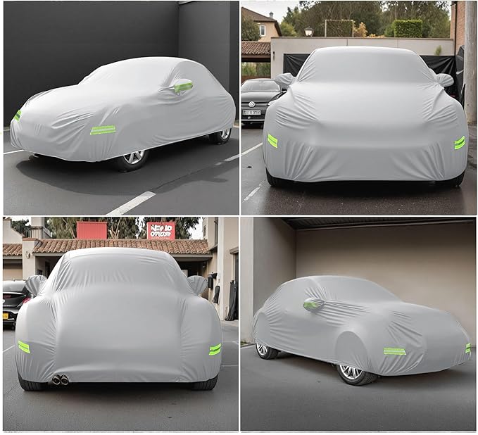 X AUTOHAUX for Volkswagen New Beetle Cover Car Cover for Volkswagen New Beetle 1998-2019 Outdoor Full Car Cover All Weather Protection with Zipper Silver Tone