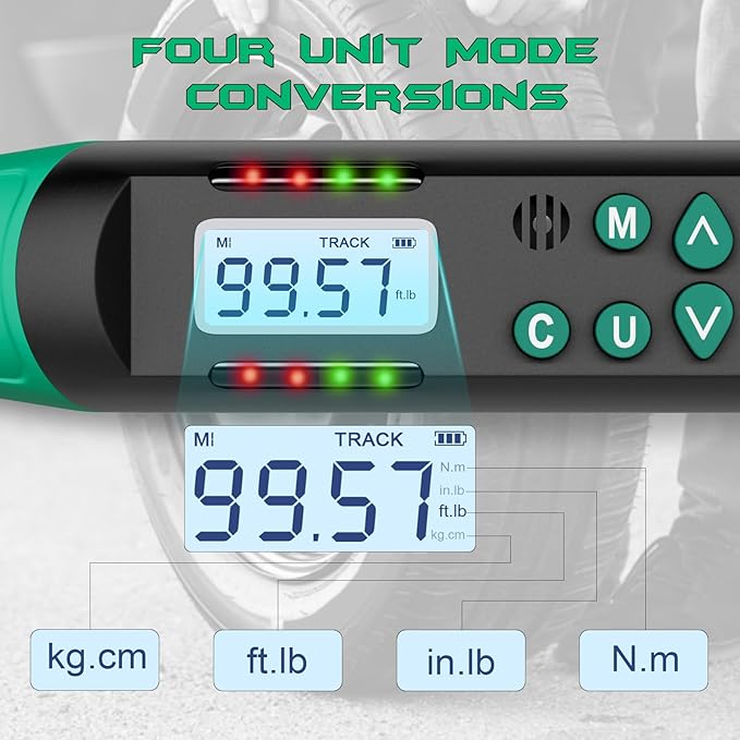 3/8" Drive Digital Torque Wrench, 5.02-99.57Ft.lb/6.8-135N.m, Long Electronic Torque Wrench with Preset Value, Buzzer & LED Indicator, 2% Accuracy for Bike, Motorcycles