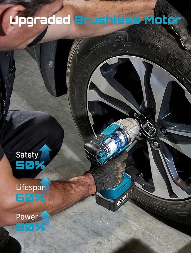 Seesii Cordless Impact Wrench 1/2 inch, High Torque 479 Ft-lbs(650Nm) Brushless Impact Gun,2500RPM w/2x4.0 Battery, 6 Sockets,8 Drill Bits, High Torque Power Impact Driver for Car Home,WH700