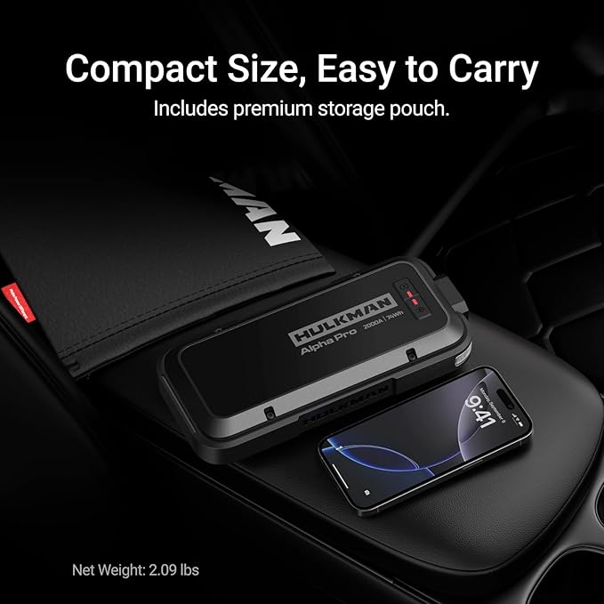 Hulkman Alpha Pro 2000A Jump Starter, 74Wh High-Capacity Car Battery Jump Starter, PD65W Fast Charging in & Out, 3.3" Smart Display Jump Box, 12V Jump Pack for 8.5L Gas/6.0L Diesel, Solid Black