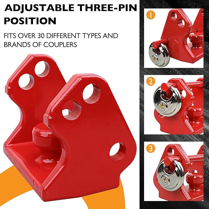 HQPASFY Trailer Hitch Lock with Keyed Padlock, Trailer Coupler Lock with Pin, Coupler Lock Model Tl-33 Trailer Lock,Fits Over 2" to 2-5/16" Couplers - Red