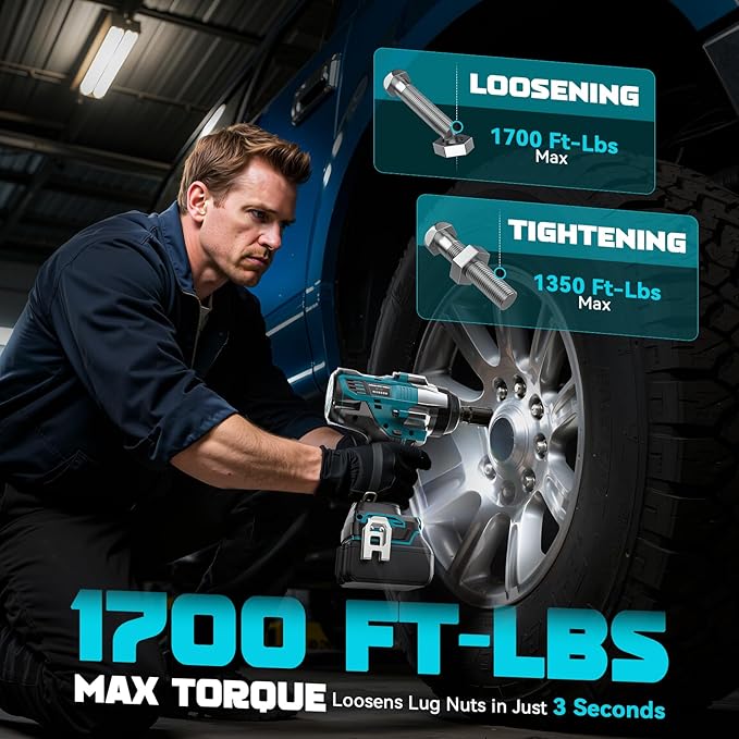 DIYtoolifz Cordless Impact Wrench 1/2" Compatible with Makita 18v Battery, 1700 Ft-lbs High Torque Impact Driver with 6Pcs Sockets & Storage Case, Impact Gun with 4 Modes & LED Light(Tool Only)
