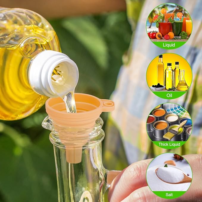 Kitchen Funnel Set 7 Pack, Collapsible Silicone Funnel for Filling Bottles, Beverage, Lab, Oil, Paint - Kitchen Gadgets Accessories Multicolor