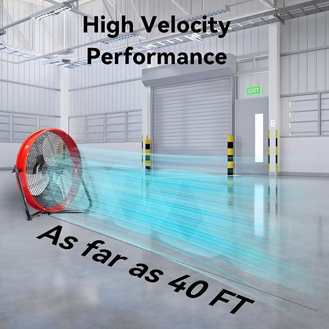 20 In High Velocity Floor Fan Pro, 4500 CFM 3 Speed Industrial Metal Floor Fan with Wall Mount for Commercial, Residential, Warehouse, Covered Patio, Shop, Garage, Barn - UL Safety Listed