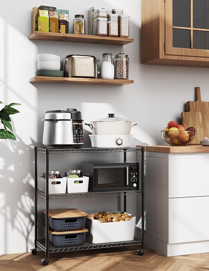 Simple Deluxe Heavy Duty 3-Tier Storage Shelves 750Lb Capacity, 24.02" D x 13.78" W x 29.92" H Shelving Unit for Pantry, Garage, Laundry and Kitchen, Black, 2 Pack
