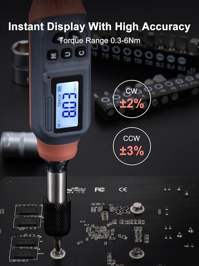 GROWNEER Digital Torque Screwdriver, 2.66-53.1 In-lbs/0.3-6 Nm, 1/4'' Drive Inch Pound Torque Screwdriver Electrician with Buzzer & LED Indicator, 27 In 1 Torque Wrench Screwdriver Set, Orange